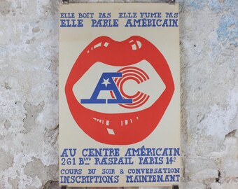 1950s USA Lips Poster, The American Center, Speak American, Cultural center in Paris, Language School, wall art decor