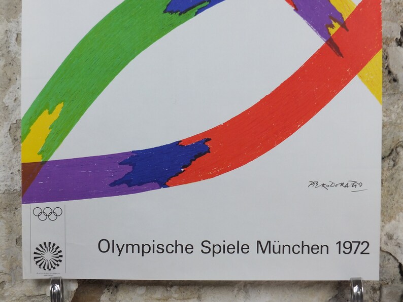 1972 Munich Olympics Poster, Piero Dorazio, Coloured Ribbons, sport, Olympische Spiele Munchen, wall art decor image 4