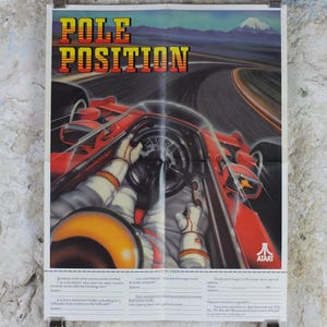 1982 Atari Pole Position Poster, original vintage racing poster from arcade game, advertising print wall, art retro decor
