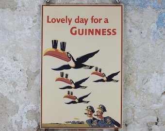 1990s Lovely Day for a Guinness Poster, from Guinness Museum, By John Gilroy 1955 Toucans flying with Guinness on beak, Wall art retro decor