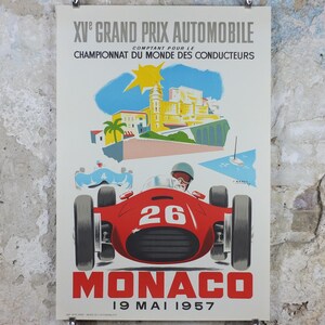 1957年モナコグランプリポスター、ジャック・ラメル作、1985年モナコ自動車クラブ再版、モータースポーツ、壁アート装飾