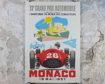 1957 Monaco Grand Prix Poster, by Jacques Ramel, 1985 re-edition from Automobile Club de Monaco, motor sport motorsport, wall art decor