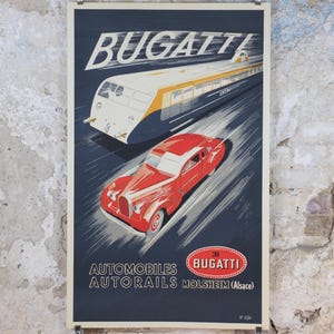 1990年代のBugatti Autorailsポスター、R Geri著、Maeght Editor Paris、モータースポーツモータースポーツ、ウォールアート装飾