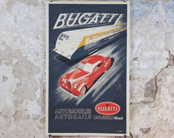 1990s Bugatti Autorails Poster, by R Geri, Maeght Editeur Paris, motor sport motorsport, wall art decor