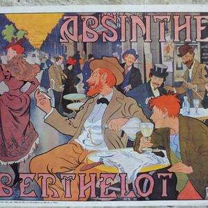 Cartel de Henri Thiriet de los años 70, Absinthe Berthelot 1898, escena de café del siglo XIX en París, con licencia para Athena, art deco nouveau, decoración de arte de pared
