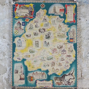 1960er Jahre Karte Perigord Poster, Dordogne Frankreich Reise, Reise-Tourismus Urlaub Urlaub Wand Kunst Dekor