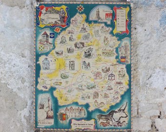 1960s Map of Perigord Poster, Dordogne France Travel, travel tourism holiday vacation wall art decor