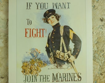 Vintage British Christy Girls Join the Marines Poster want to fight Imperial War Museum World War 1 WW1 Propaganda Poster reprint wall art