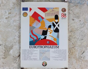 1990 Alfa Romeo Denmark Poster, Copenhagen Eurotrophaeum 80th anniversary, Ottantanni, art deco style by Enrico Dordoni, wall art decor