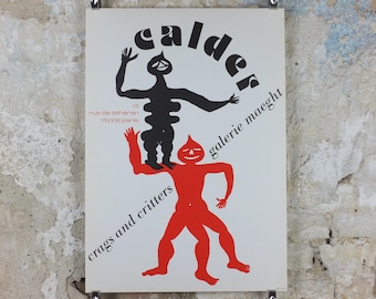 1975 Alexander Calder Poster, Crags and Critters, Galerie Maeght Paris, Innovative Mobiles artist, gallery exhibition, wall art decor