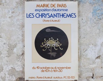 1980s Chrysanthemum Poster, Mairie de Paris Flower Show, 16th arrondissement of Paris, Garden botanical flora plants blooms, wall art decor