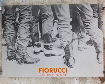 1980s Fiorucci Poster, Cowboys in Cowboy boots, Italian fashion label, Safety Jeans, advertising retro wall art decor