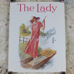 1960s The Lady Poster, Woman in pink Flapper Summer style from the 1920s, Womans magazine, fashion Advertising, art deco, wall art decor