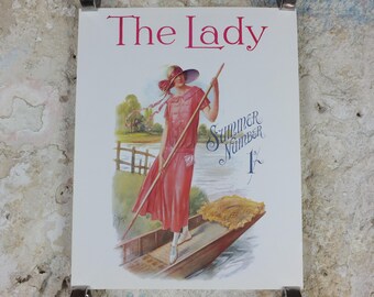 1960s The Lady Poster, Woman in pink Flapper Summer style from the 1920s, Womans magazine, fashion Advertising, art deco, wall art decor