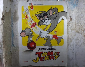 1970 Tom and Jerry Poster, La Ronde Joyeuse de Tom et Jerry, Cat and Mouse, Original French Grande size, wall art cinema film memorabilia