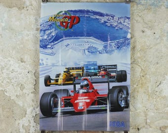 1989 SEGA Super Monaco GP Poster, original vintage racing poster from arcade game from SEGA, advertising print wall, art retro decor