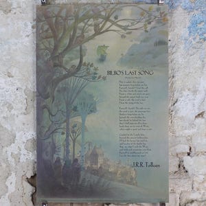 1974 Pauline Baynes Bilbo's poster Last Song, J.R.R. Tolkien, Lord of the Rings, The Hobbit, Grey Havens, fantasie kunst aan de muur