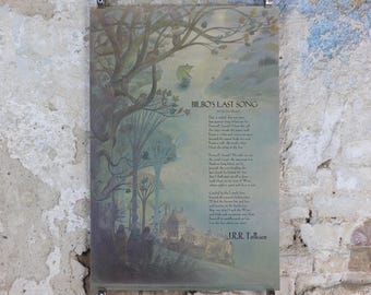 1974 Pauline Baynes Bilbo's Last Song Poster, J.R.R. Tolkien, Lord of the Rings, The Hobbit, Gray Havens, fantasy wall art decor