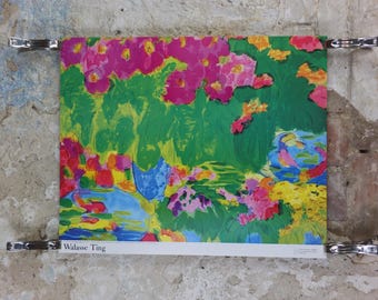 1990 Walasse Ting Poster, Peaches and Flowers, summer garden, colourful popular figuratism, pop art, gallery exhibition, wall art decor