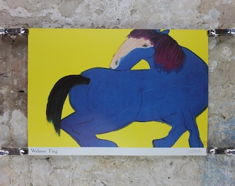 1990 Walasse Ting Poster, Blue Horse 1990, colourful popular figuratism, pop art, gallery exhibition, wall art decor
