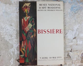 1959 Roger Bissiere Poster, Figure debout, Standing Figure 1939, Musee National d'Art Moderne Paris,  abstract surrealism, wall art decor