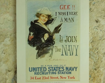 Vintage British Christy Girls If I was a man I'd join the Navy Poster Imperial War Museum World War 1 WW1 Propaganda Poster reprint wall art