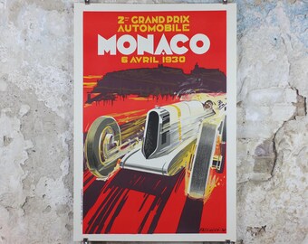 1930 Monaco Grand Prix Poster, by Robert Falcucci, 1985 re-edition from Automobile Club de Monaco, motor sport motorsport, wall art decor