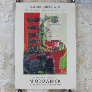 Peut inclure: Affiche de l'exposition Galerie André Weil avec une peinture abstraite colorée d'une chaise. L'affiche comprend l'adresse de la galerie et les dates de l'exposition : du 23 janvier au 5 février 1963.