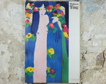 1990 Walasse Ting Poster, Can I give you a parrot? 1990, parrots & flowers, colourful popular figuratism, pop art, gallery, wall art decor