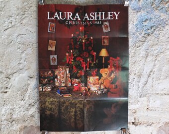 Original Vintage Laura Ashley Christmas Poster tree candles gifts presents home style design furniture lighting ladies print wall art 1980s