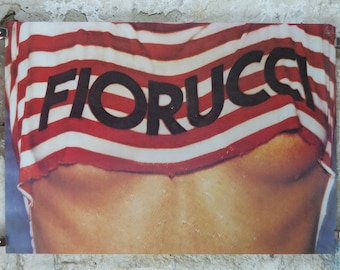 1980s Fiorucci rare Poster, red & white striped cut off shirt and midriff, Italian fashion label, attitude advertising retro wall art decor