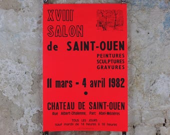 1982 iridescent French red / orange Art Poster, XVIII Salon at Chateau de Saint Ouen, wall art decor