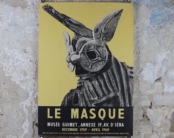 1959 Masquerade Mask Poster, Le Masque, Musee Guimet, surrealism, photography gallery exhibition, wall art decor