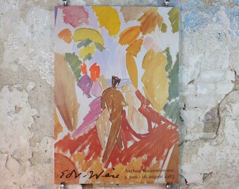 1987 Edvard Weie Poster, Faun og nymfe, Aarhus Kunstmuseum, Danish Modernism and modern art, artist gallery exhibition, wall art decor