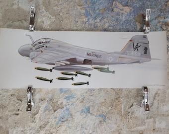 Original Vintage Poster Grumman A-6E TRAM Intruder by Michael A Badrocke military air force airplane aeroplane  wall art 1980s