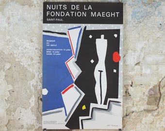 1985 Aki Kuroda Poster, Black Silhouette, Nuits de la Fondation Maeght, Paris, abstract neo-expressionist, gallery exhibition wall art decor