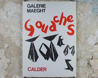 1966 Alexander Calder Poster, Gouaches Totems, Galerie Maeght Paris, Innovative Mobiles artist, gallery exhibition, wall art decor