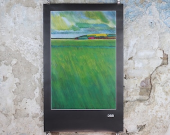 1977 DSB Danske Statsbaner Poster, by Buster Bruun, Danish State Railways, colourful landscape, Scandanavian design, wall art decor