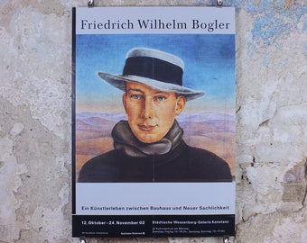2002 Friedrich Wilhelm Bogler Poster, self portrait in a crumpled landscape, Bauhaus and New Objectivity gallery exhibition, wall art decor