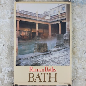 Cartel de viaje de Bath de la década de 1970, Baños romanos, Centro de información turística, Avon, Somerset, Inglaterra, Reino Unido, decoración de arte de pared de viaje