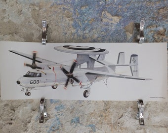 Original Vintage Poster Grumman E-2C Hawkeye – Michael A Badrocke military air force airplane aeroplane  wall art 1980s