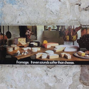 Póster de quesos franceses de los años 70: quesos de Francia, roquefort, brie, camembert, elaboración de quesos, decoración de pared para cocina.