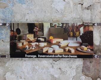 1970s Cheeses of France Poster, Fromages de France, Roquefort, Brie, Camembert, cheesemaking, kitchenalia wall art decor