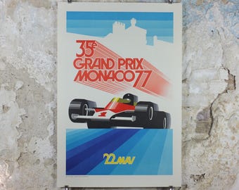 1977 Monaco Grand Prix Poster, by Roland Hugon, 1990 re-edition from Automobile Club de Monaco, motor sport motorsport, wall art decor