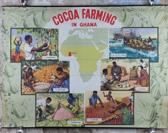 Original 1960s Cocoa Farming in Ghana Poster, Cadbury Chocolate, Cadburys Advertising, wall art retro decor