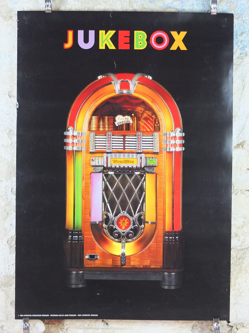 1988 Wurlizter Jukebox Poster, Colourful Retro Advertising for the ...