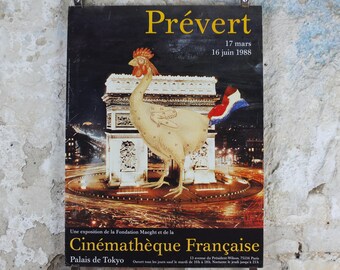 1988 Arc de Triomphe Paris Poster, Coq, French Cinema, Jacques Prévert, Palais de Tokyo, Fondation Maeght, wall art retro decor