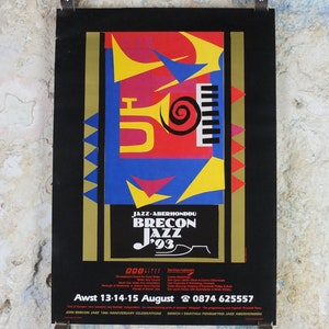 1993 ブレコン ジャズ 93 ポスター、ジャズ音楽、ブレコン ビーコンズ、ウェールズ、ヨーロッパ芸術祭、グレン クール作、壁アート装飾