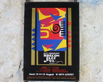 1993 Brecon Jazz 93 Poster, jazz music, Brecon Beacons, Wales, European Arts Festival, by Glenn Cour, wall art decor