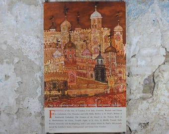 1962 Tower of London Poster, London Underground , Festival of the City of London, by Hanna Weil, The Tube, travel history, wall art decor